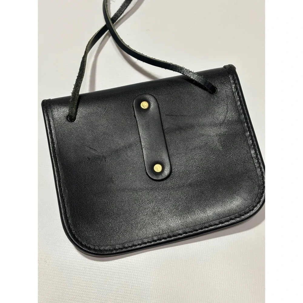 Vtg Michael Greene USA Black Leather Crossbody‎ Bag Passport Travel Minimalist